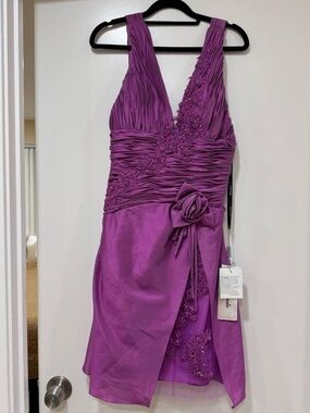 NWT Vintage Interlude USA Beaded Flower Purple Mini Evening Dress Size 6 Small